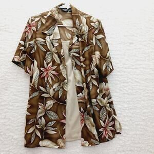 Blouse Size M Tropical Brown Coastal Grandma Office Vacation Resort Everyday
